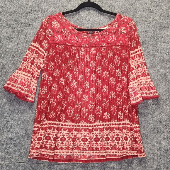 Lucky Brand Boho Shirt Womens Medium Lace Viscose Linen Hippie Beach Vacation - Picture 1 of 9